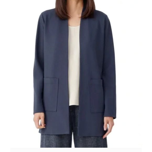 Eileen Fisher NWOT open Front Cardigan Jacket Medium Navy Blue - Picture 5 of 6
